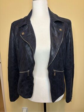 Frank Lyman Design Navy Textured Moto Jacket